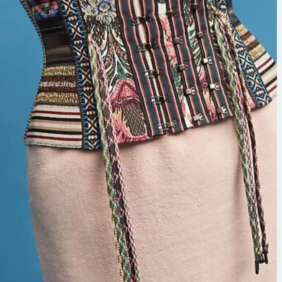 Byron Lars Beauty Mark Lina Corset Belt NWT • Size S • Multicolor Floral/Stripe - Picture 2 of 3